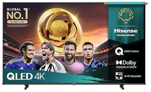 Hisense TV 43 QLED 4K 2025 43E78Q, Smart TV VIDAA U8, Dolby Vision, HDR 10+, Game Mode Plus, Dolby Atmos, Alexa Built-in, VIDAA Voice, Tuner DVB-T2/S2 HEVC 10, lativù 4K, 43'', 2025 QLED 60Hz