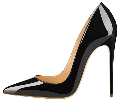 EDEFS Chaussures Élégantes Femme Escarpins Vernis Noir Talon 12 cm Bout Pointu Talons Aiguilles Soirée Mariage EU43