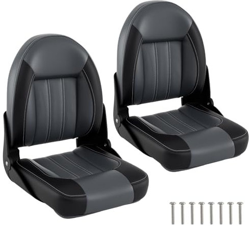 GYMAX Bootssitz 2 Stück mit hoher Rückenlehne im Doppelpack, faltbarer Kabinensitz mit robuster Rückenstütze und verstärkten Nähten, gepolstertem Kissen und ergonomisch gebogenem Design, Schwarz