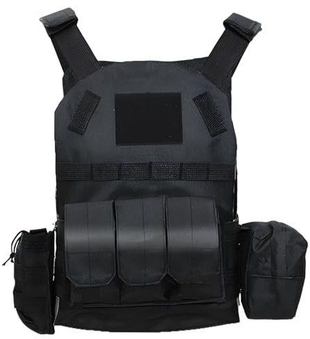 QIYUANT Children's Outdoor Tactical Vest Airsoft Military Kids Camouflage Multi-Functional MOLLE Vest Combat Hunting Hiking Adventure Outdoor Camping for Mens Womens Boys Girls Black