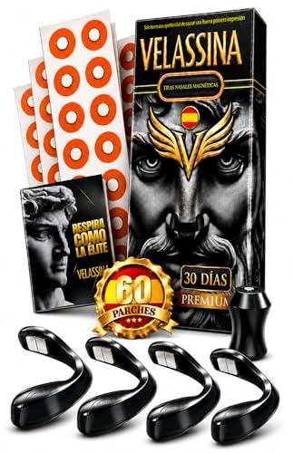VELASSINA Tiras Nasales Magnéticas Premium - 4 Bandas Magnéticas + 60 Parches (Kit 30 Días) - Incluye Ebook Exclusivo - Tira Nasal Magnética para Respirar Mejor por la Nariz, Tiras Nariz Respirar