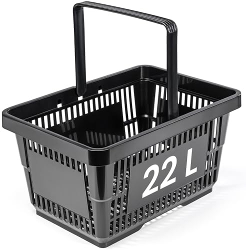 KONZEPT Panier à provisions 22 l en noir – Panier à provisions polyvalent avec anse pour courses, jardin, maison, garage et voiture (environ 43 x 30 x 23 cm)