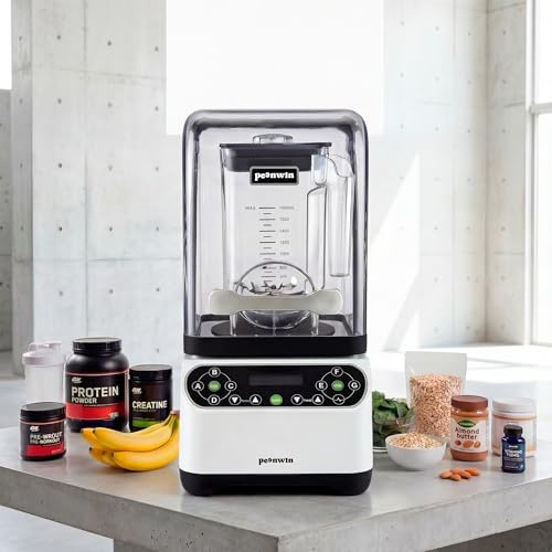 Batidora de Vaso Profesional Insonorizada | 2200W Potencia Industrial con Cubierta Antiruido (Noise Cover) | Programable DIY Pantalla Digital | Picadora de Hielo y Smoothies para Bar y Cocina | 1,8L