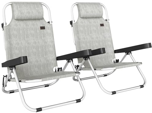 Outsunny Set di 2 Sdraio da Giardino Pieghevole e Reclinabile, Grigio