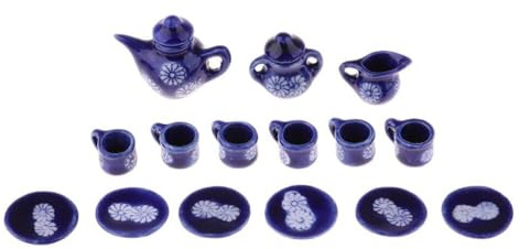 QUILSTM 15 Piezas de vajilla para casa de muñecas, vajilla en Miniatura, Juego de té de Porcelana, Tetera, , Taza y platillo, colección para muñecas, Juego de té de