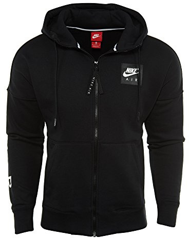 Nike M NSW Air FZ Flc, Men's Hooded Sweatshirt, Men's, M Nsw Air Fz Flc, Nero/Nero/Nero/Bianco, Large