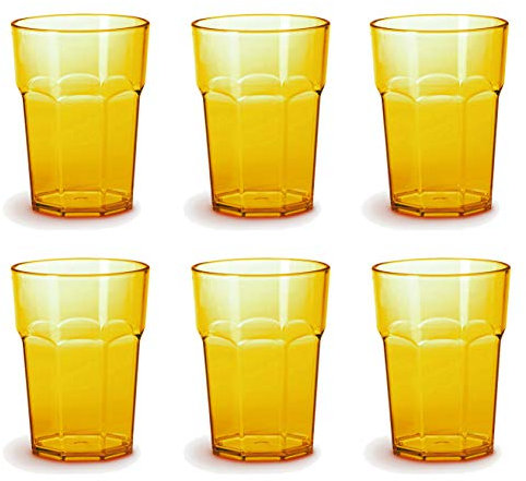 omada Design set de 6 vasos de bar, refresco o bebida larga 42.5 cl, 12.5 cm de alto en plástico, irrompible, apilable, octogonal y apto para lavavajillas, Unglassy Line