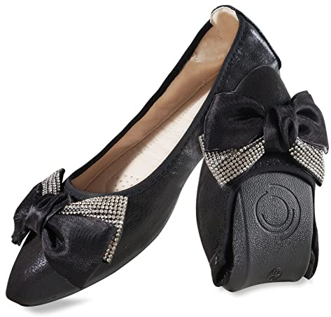 MACHSWON Womens Ballet Flats Sparkly Comfortable Casual Pointed Toe Bow-Knot Slip on Wedding Ballerina Dressy Flats Shoes Women(Black01, Size 7)