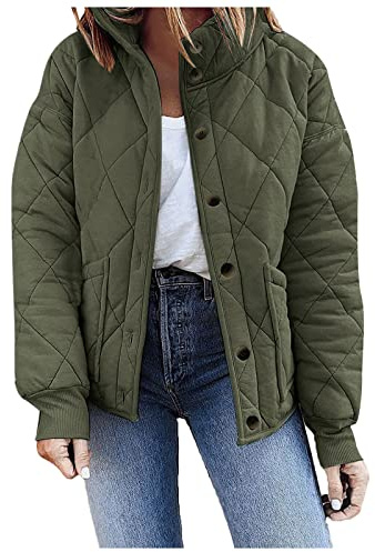 L9WEI Chaqueta de entretiempo para mujer, otoño e invierno, con cuello alto, informal, monocolor, chaqueta de entretiempo para mujer, chaqueta acolchada corta de manga larga, abrigo de invierno