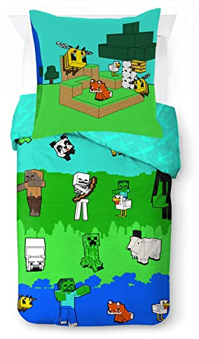 Jay Franco - Set di biancheria da letto in 100% cotone, motivo: Minecraft Creative Mode, per letto singolo, copripiumino da 135 x 200 cm e federa da 80 x 80 cm