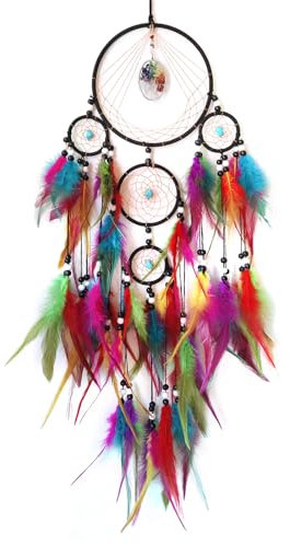 Donko Colorful Large Dream Catcher Wall Decor Feather Dream Catchers with Crystal Tree of Life Pendant Handmade Dreamcatcher Wall Hanging Ornament for Bedroom Living Room Home Decor