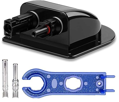 Dachdurchführung Solar Kabeldurchführung Anschlussdose Dual Kabeleinführung Gehäuse ABS Wasserdicht mit Solarpanel Steckverbinder Schraubenschlüssel