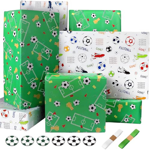 Kit Regalo Compleanno Sport Football Soccer, Set Regalo Bambini Ragazzi Uomo, Carta da Pacchi per Regali, Verde Bianco