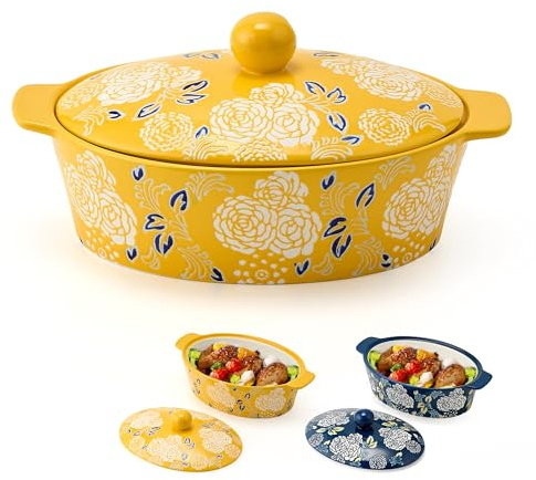 Ceramic Casserole Dish With Lid, Casserole Dishes for Oven, Baking Dish Lasagna Pans For Cooking, Oval Baking Pan, Dutch Oven, Perfect for Bread Baking and Serving, Housewarming, Christmas - Yellow