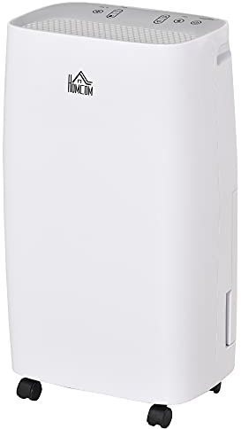 HOMCOM 12L/Day Dehumidifier with Continuous Drainage, 2.5L Water Tank, 24H Timer, Humidity Display, for Home Damp, Condensation, Mould and Laundry Drying, White