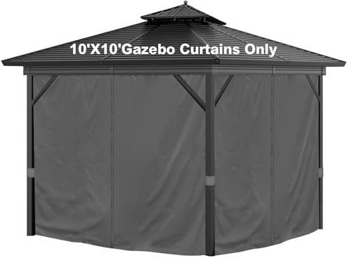 Mogtuo 10'x10' Privacy Gazebo Curtains Outdoor Waterproof, 4-Panel Sidewall Curtains Universal Replacement with Zipper for Patio, Backyard, Garden (Grey)