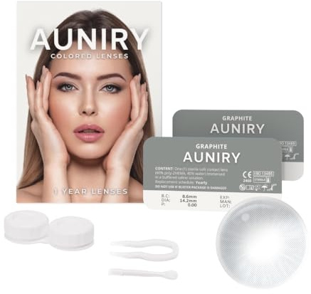 AUNIRY Kontaktlinsen Farbige Grau GRAPHITE Natürliche: Komplettset (2 Linsen, Pinzette, Applikator und Kontaktlinsenbehälter), 12 Monate, keine Korrektur, 0 Dioptrien und DIA 14,2 mm | AUNIRY