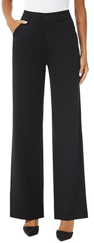iChosy Womens High Waist Wide Straight Leg Trousers Casual Slacks Dress Pants with Pockets Black 10 Tall