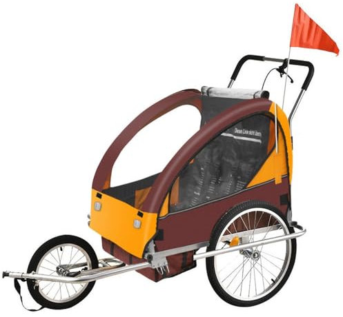 Children's Bicycle Trailer with Flag Bicycle Trailer for 2 Children Rain Cover Breathable Foldable Jogger Buggy C