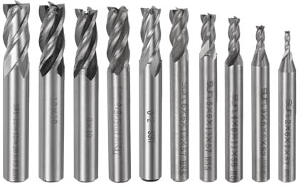 sourcing map Carbide End Mills Sets 4-Flute 2mm 3mm 4mm 5mm 6mm 7mm 8mm 9mm 10mm 12mm High-Speed Steel CNC Milling Cutter Bits Tool for Aluminum Steel Cutting Metalworking