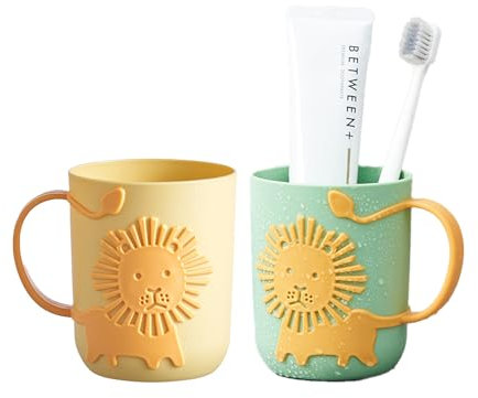 Counius Lot de 2 gobelets à brosse à dents pour enfants - En plastique - Durable - Avec anse - Porte-brosse à dents pour enfants