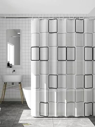 AJALGZ Cortina de Ducha en Blanco y Negro, Cortina divisoria para baño, Impermeable, mampara para baño húmedo y seco, 110 x 240 cm (Ancho x Largo), 240 cm de Largo