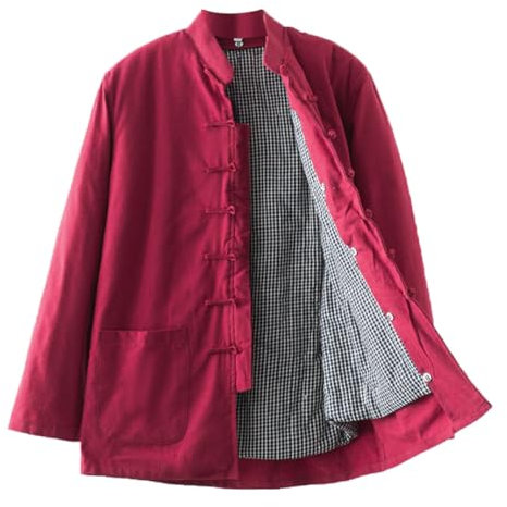 Chinesische Kleidung Tang-Anzug for Herren, Winter, Tai-Chi-Uniform, lange Ärmel, traditionelle chinesische Kleidung, Oberteile, Hanfu-Jacke, Kung-Fu-Kleidung, Hemdmantel, Kampfsport-Anzug(Red,XXL)