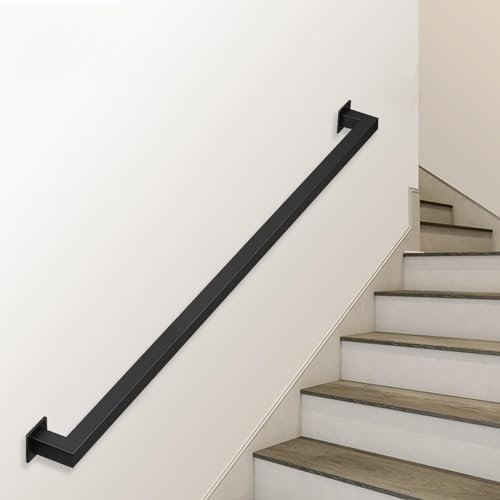 Pasamanos de seguridad cuadrado de metal negro de 15 pies para escaleras de interior, barra de agarre y barandilla de barandilla