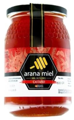 Miel pura de abeja. Miel de Castaño en formato de 500gr. El sabor refleja su aroma y a menudo se describe como amargo y picante. Muchas propiedades aportan su consumo diario