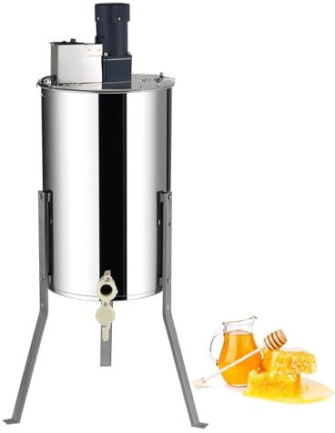 Honey Extractor, 3 Frame Electric Honey Extractor Stainless Steel Honey Spinner with Transparent Lid Adjustable Height Stand Beekeeping Equipment for Honeycomb Extraction Centrifuge