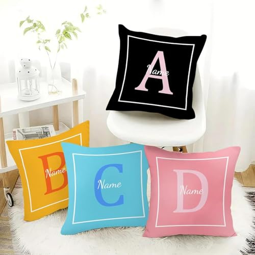 Federa per cuscino con nome iniziale, decorazione per la cameretta del bambino, federa decorativa personalizzata, regalo personalizzato per la nuova casa (diversi colori, 50,8 x 50,8 cm (127 x 127)