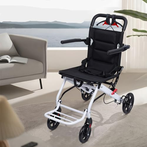 Bluethy Rollstuhl Faltbar Leicht 8,2KG, Carbonstahl Rollstuhl für Erwachsene, Reisrollstuhl mit Sicherheitsgurt und PU Rädern, Leichtgewichtiger Transportrollstuhl für Reisen und Tägliche Nutzung