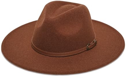 Wide Brim Fedora Hat for Women, Faux Wool Felt, Animal Print Band, Classic Western Style (US, Alpha, One Size, Medium, Pumpkin Braid)