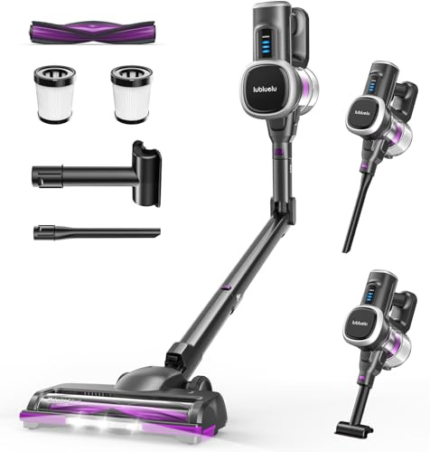 Lubluelu Aspirateur sans Fil Léger et Silencieux, Autoportant avec Affichage LED et Tube Pliable, Puissante Aspiration pour Poils d’Animaux, Tapis, Sols Durs et Voiture, Noir Flexible