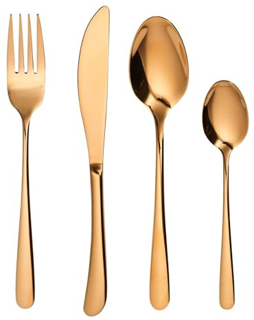 BUTLERS Besteckset 4-teilig poliert 23 cm Edelstahl QUEENS Gold | glänzendes Essbesteck | elegantes Tafelgeschirr | für festliche Anlässe und Alltag