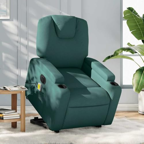Mimdixy Fauteuil inclinable de massage, fauteuil de cinéma, fauteuil de massage électrique avec aide au relèvement, en tissu vert foncé, pour salon, facile à monter, facile à entretenir