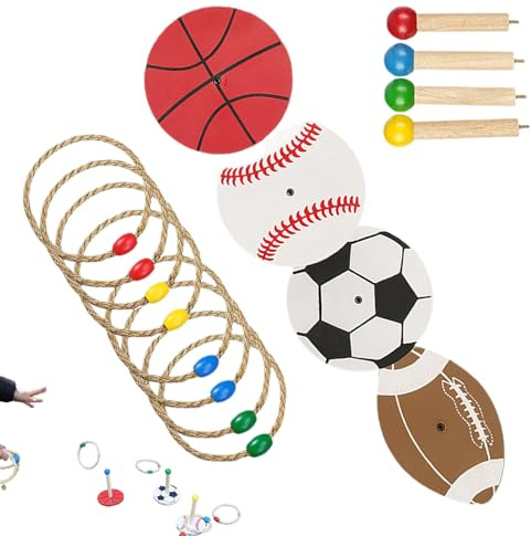 Juego de Anillos para Exteriores – Juguete clásico para Patio Trasero para Familia y Adultos, Juego de Lanzamiento de Anillos de Madera Duradero para Ejercicios de Agilidad, Juego de para