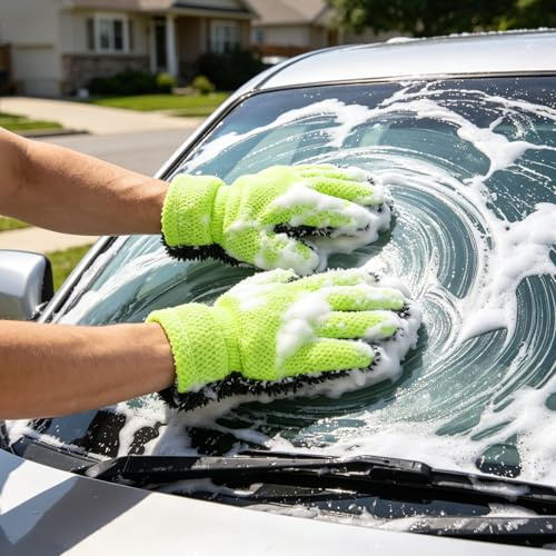 Ufdeoton 2 guantes de lavado de coche, guantes de microfibra, guantes de limpieza reutilizables, guantes de chenilla para el cuidado profesional del coche, lavado de coches y limpieza de ventanas