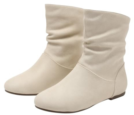 Botas holgadas de gamuza para mujer, a media pantorrilla, sin cierre | Botines de punta redonda, antideslizantes, ligeros, cómodos, cálidos, para otoño e invierno, botas casuales para caminar