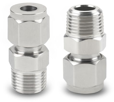 Yoebor 304 Stainless Steel Compression Adapter 10mm OD x 3/8 NPT Male 2pcs