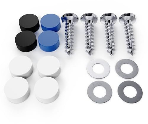A0023 Number Plate Screws with Caps Set of 4 4.8 x 16 Number Plate Screws with Cover Caps Number Plate Attachment - Attachment for Car Number Plate