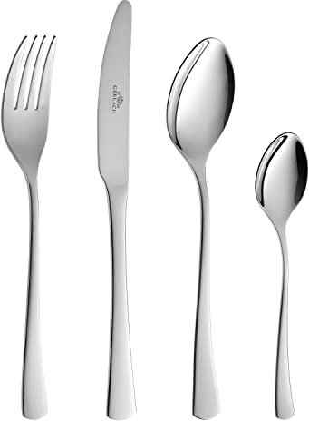 Gerlach 1760 Tunea Set Für 6 Personen Spülmaschinenfest Essbesteck aus Edelstahl Elegantes Besteck mit Messer Gabel Löffel und Teelöffel Tafelbesteck Rostfrei 24 STK, 18/10 Steel, Silber Glänzend