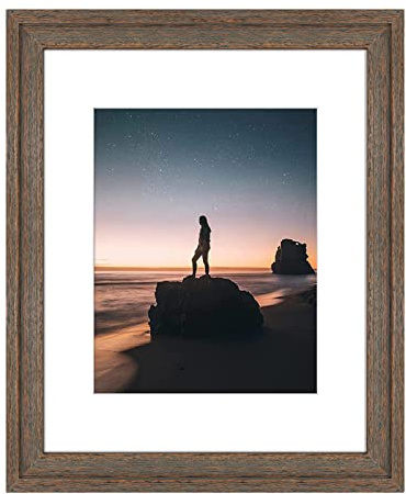 Golden State Art, 16x20 Picture Frame - Displays 11x14 Photo with Mat or 16x20 Without Mat, Wide Moulding Solid Wood Frame for Wall Display, Distressed Brown