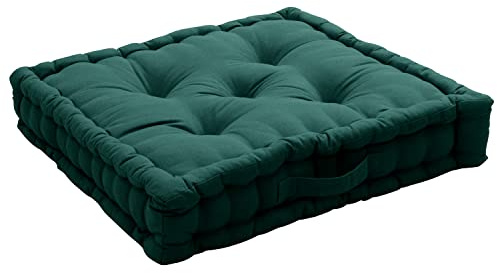 Enjoy Home - Bodenkissen mit Griff – Maße 50 x 50 x 10 – Dunkelgrün – aus Baumwolle – maschinenwaschbar – Öko-Tex-Füllung aus Polyester – gepolstert – Kollektion Panama