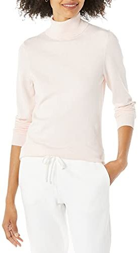 Amazon Essentials Pull Col Roulé À Manches Longues Léger Coupe Classique (Grandes Tailles Disponibles) Femme, Rose Pâle, XL