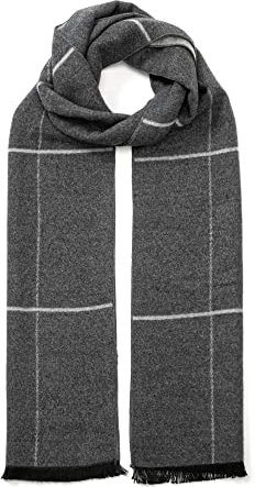 tonten Klassischer australischer Wollschal für Herren, warm, kariert, leicht, gestrickt, gestreift, mit Geschenkbox (Grau)