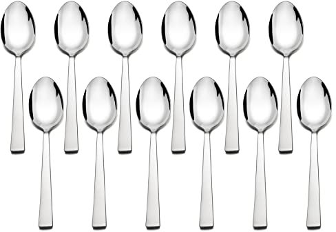 HaWare Teaspoons Set of 12, Small Stainless Steel Coffee Dessert Spoons for Home/Party/Restaurant, Silver& Square Edge, Mirror Polished & Dishwasher Safe (13.5cm)