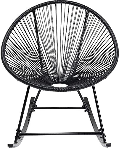 Kare Design Schaukelstuhl Acapulco Mono, Schwarz, Indoor und Outdoor Stuhl im Retro-Design, Schaukelsessel, Gartenstuhl für Balkon, Garten, Terrasse, Schwarzes Stahlgestell, 85x73x95 cm (HxBxT)