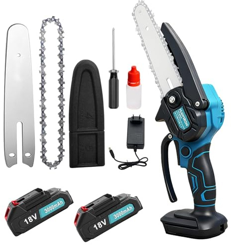 6 Zoll Akku Kettensäge Ersatz für DUC101Z,Mini-Kettensäge Mit 1 Ketten,kleine Ölflaschen,2 Akku 3000mAh Tragbare Einhand-Kettensäge Für Gartenarbeit, Holzschneiden und Beschneiden