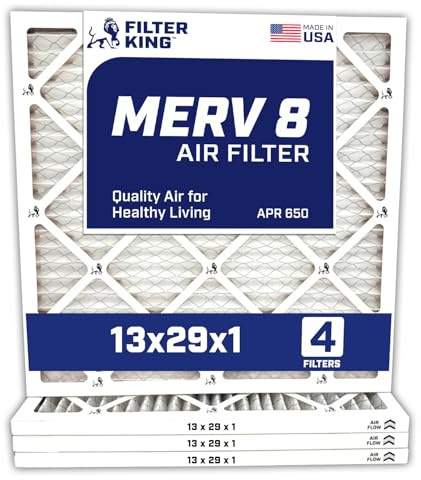 Filter King 13 x 29 x 1 luftfilter | 4-pack | MERV 8 HVAC veckade A/C ugnsfilter | TILLVERKAD I USA | Faktisk storlek: 33 x 29 x 190 cm